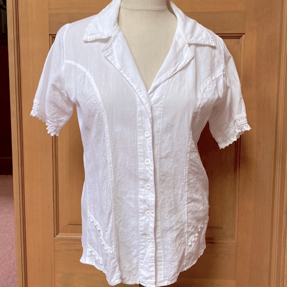 Chez Paris Tops - White cotton fitted blouse